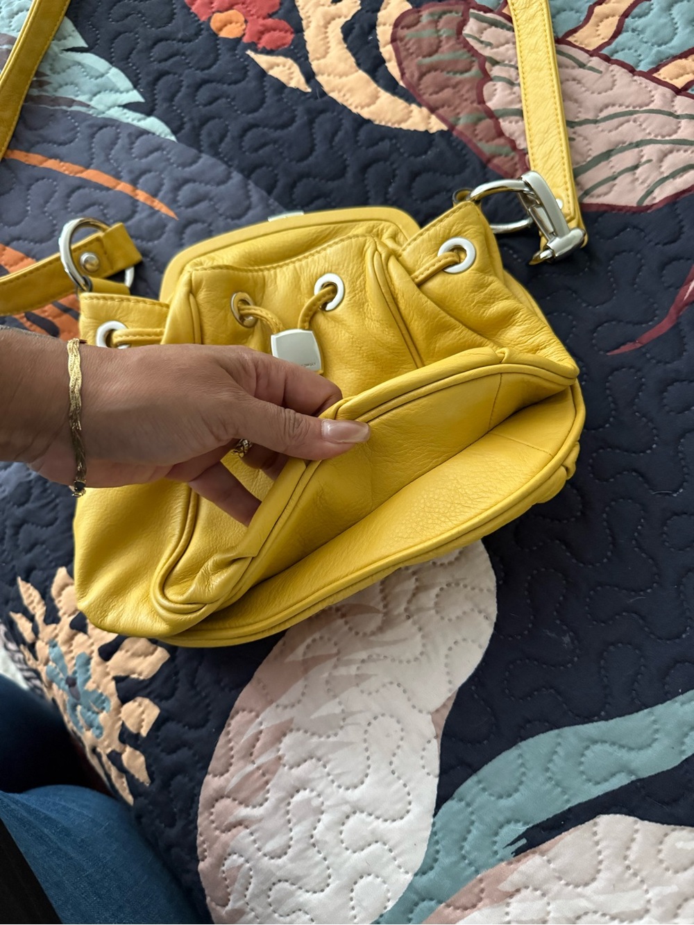 b. makowsky Yellow Leather Drawstring Shoulder Bag - Picture 7 of 9